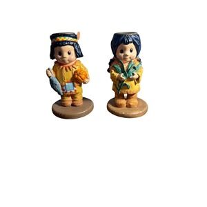 Homco Masterpiece Porcelain Native American Candle Stick Holders Thanksgiving‎